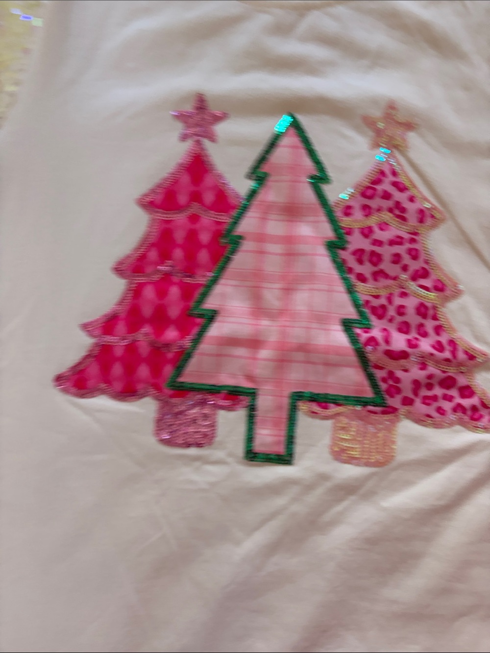 Grace + Emma Christmas Tree Tee with Iridescent Pink Sequin Sleeves - Picture 4 of 6